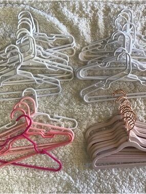 Pink, White, Blush Velvet and Plastic Hangers Set